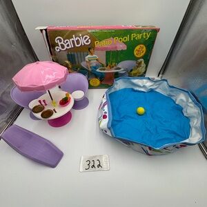 Vintage Barbie Patio Pool Party Playset Table Chairs Umbrella Pool Mattel
